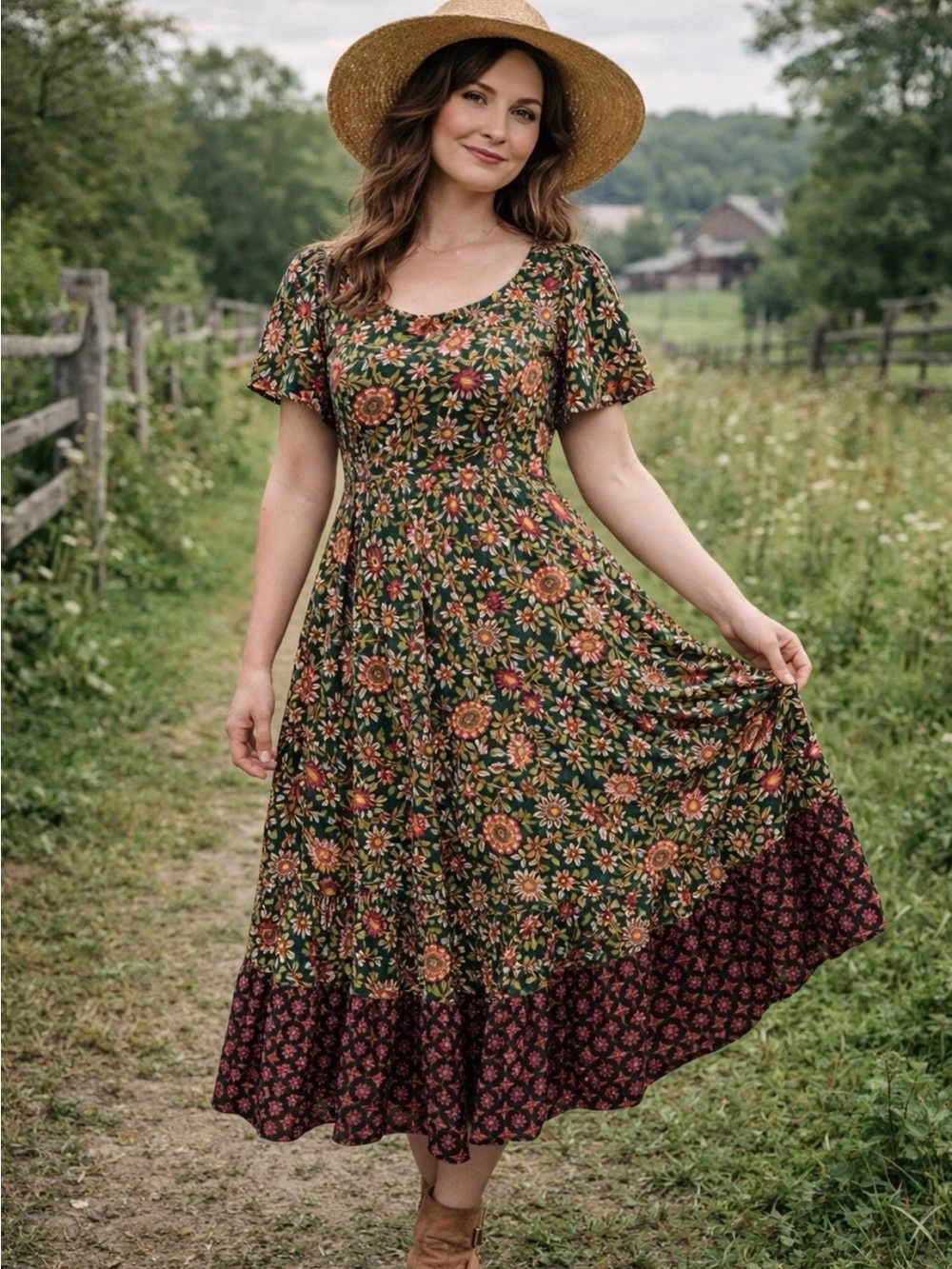 Natural Life XL Lucia Ditsy Boho Floral Maxi Light  Dress Tiered Bird